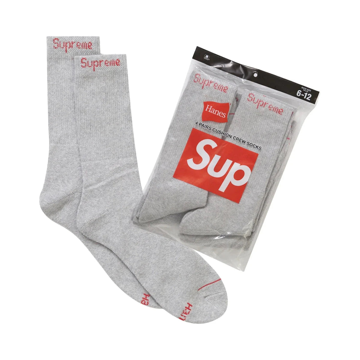 Supreme Hanes Crew Socks Heather Grey (4 Pack)